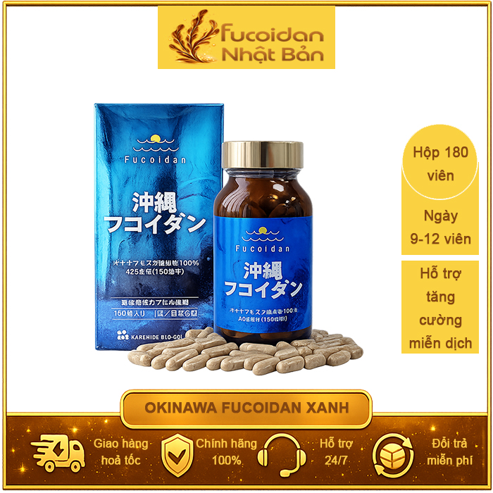 (Mẫu mới 2024) Okinawa Fucoidan Xanh Nhật Bản - nhập khẩu chính hãng. Hộp 180 viên